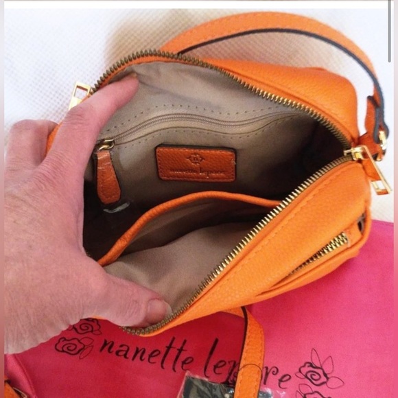 Nanette Lepore Riya Peppled Vegan Leather Crossbody Bag in Papaya w/Keychain - Picture 4 of 4